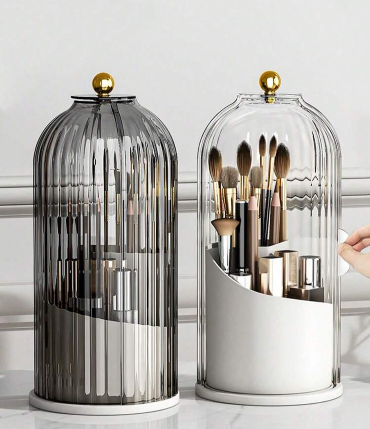 Rotating Makeup Brush Holder With Transparent Cover